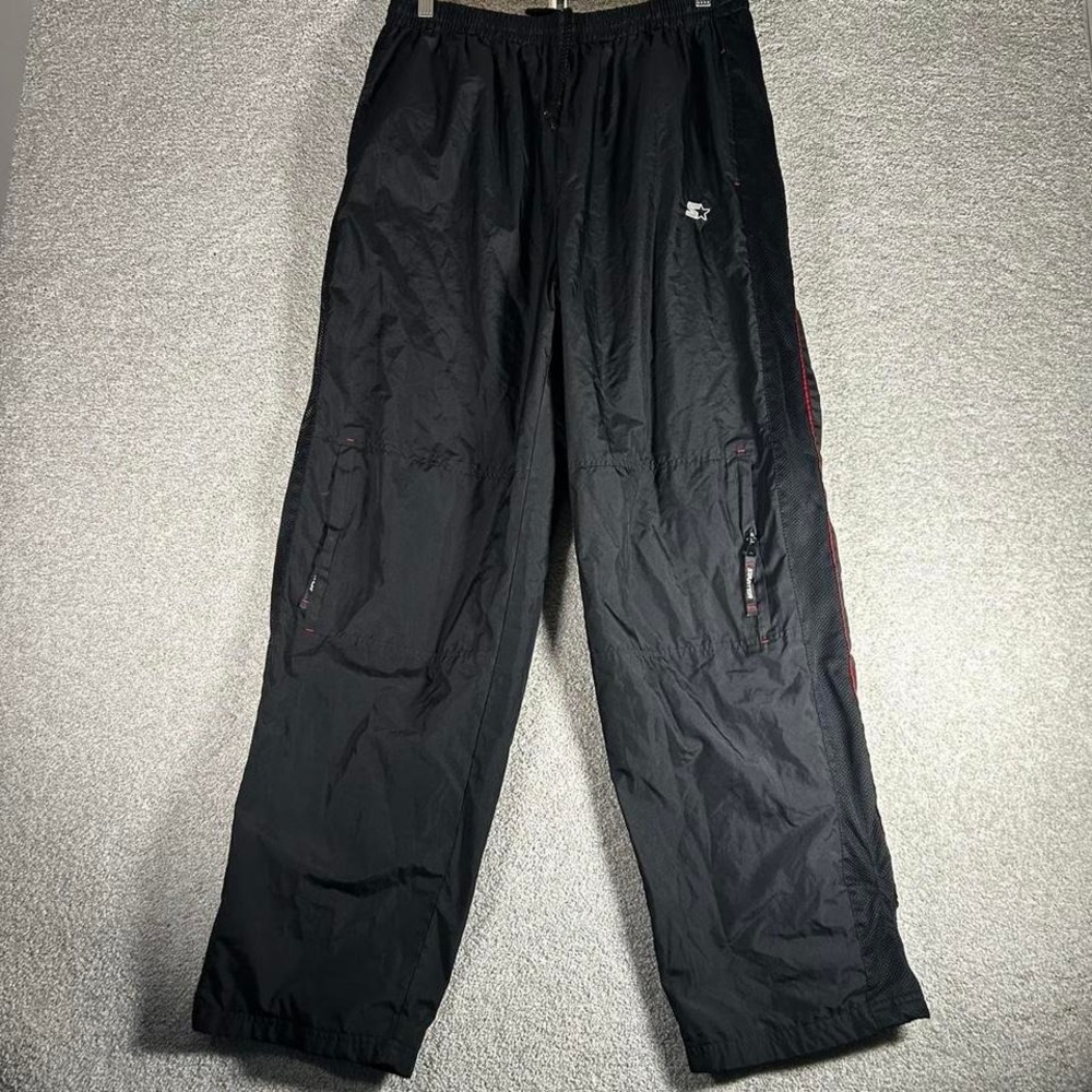 Y2K starter black and red striped baggy nylon windbreaker track pants
